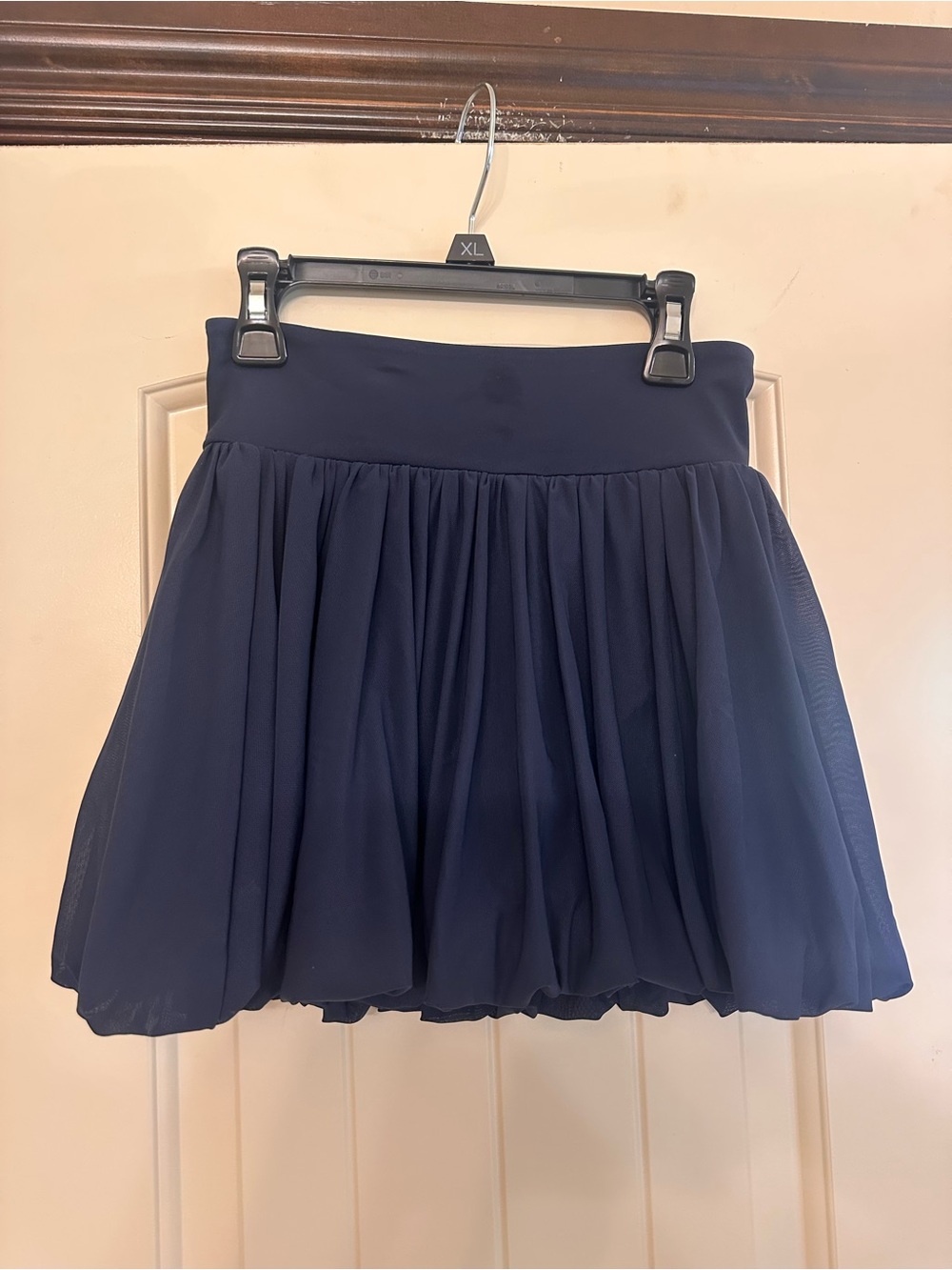 Thrive Navy Chiffon Circle Skater Skirt w/ spandex shorts under